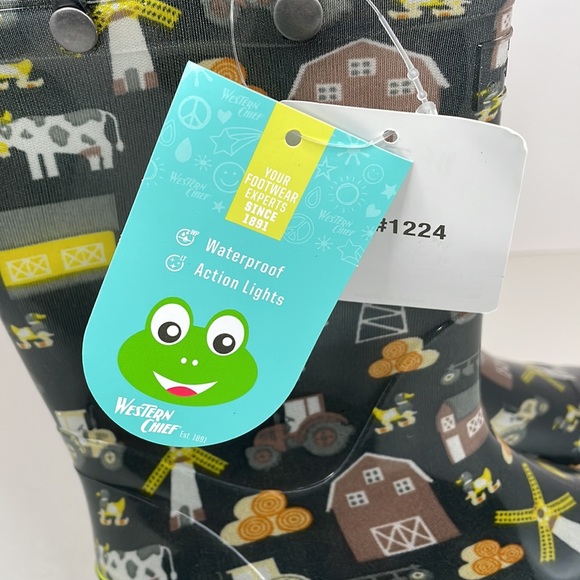 New Western Chief Toddler Boy's Tractor Barn Lighted PVC Grey Boot Size 12 - Picture 7 of 9